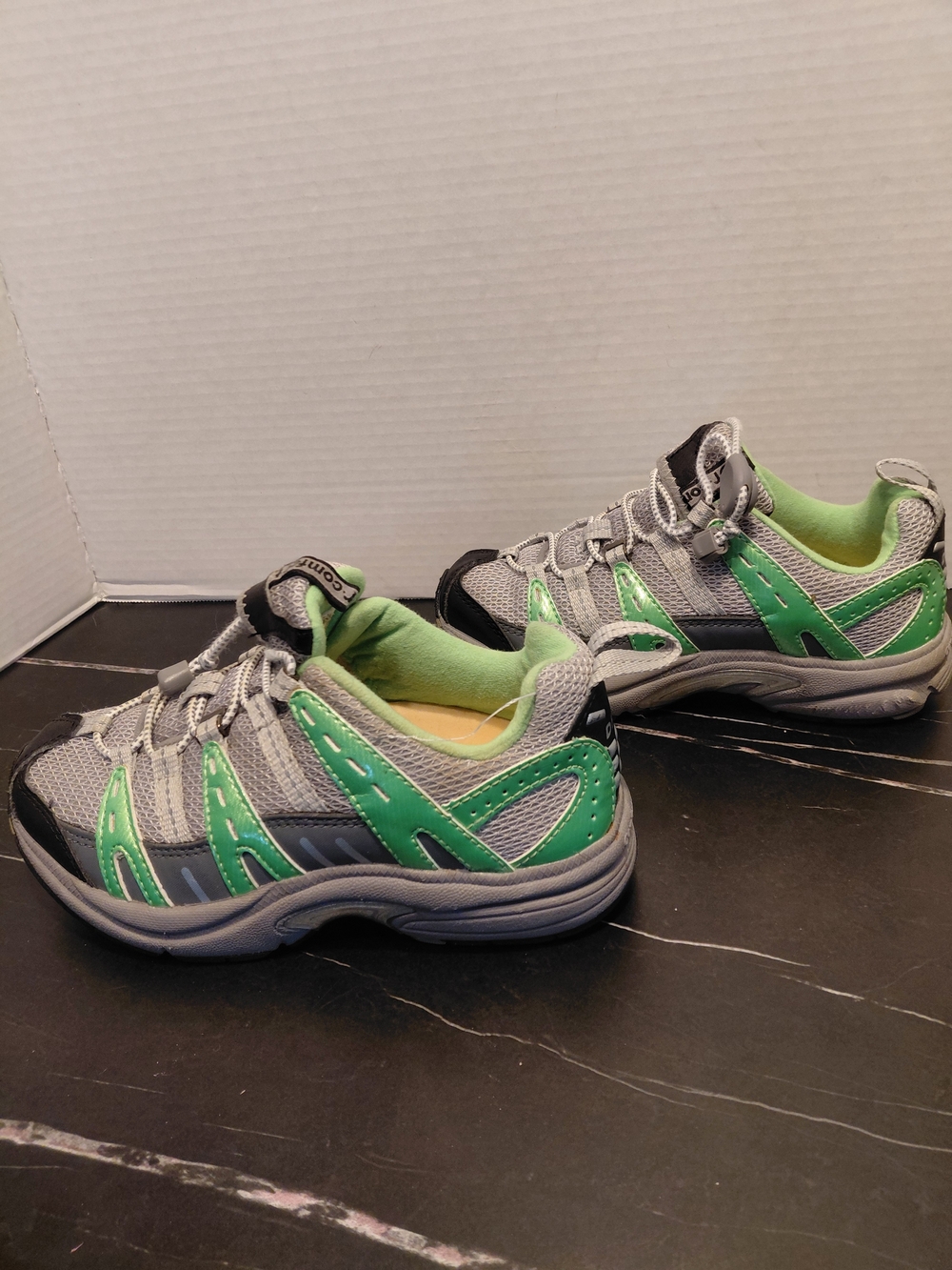 Gray Mesh Sneakers with Lime Green Accents
